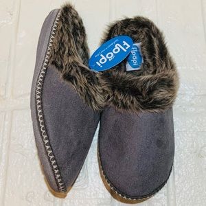 Gray Floopi fuzzy house slippers. So comfortable!